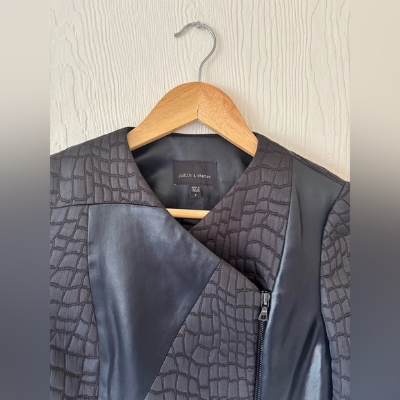 Judith and Charles Black Snake Print Jacquard Leather Blazer Jacket Asymmetrical - Picture 5 of 10